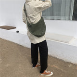 Kylethomasw Women Canvas Crossbody Bag Oblique Cross Single Backpack Large Capacity Shoulder Bag Street Trend Bag Retro Dumpling Hobos Bag