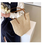 Kylethomasw Women Fashion Bag Summer Large Capacity Straw Shoulder Bag Rattan Beach Bags Woven Handle Bag Casual Lady Totes Shopping Handbag