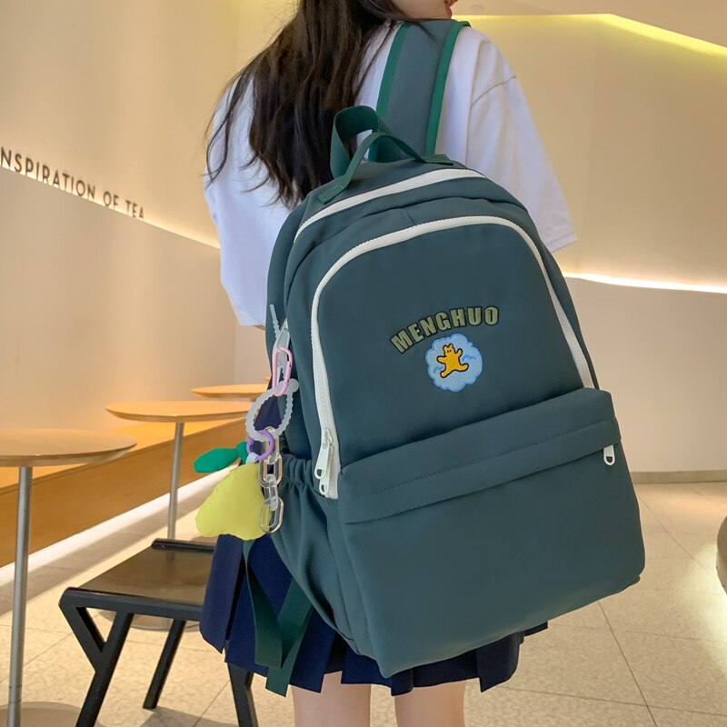 Kylethomasw Cartoon Embroidery Women Backpack Female Cute Nylon School Bag Girl Student Travel Bookbag Big Capacity Laptop Backpacks