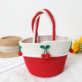 2022 Woman Sweet Cherry Straw Handbag Handmade Woven Crochet Totes Bag Ladies Summer Beach Seaside Holiday Clutch Bags for Girl