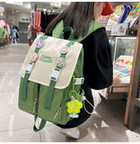 Kylethomasw Nylon Preppy Green Woman Bag Trendy Waterproof Backpack Large Capacity Campus High School Student Female Schoolbag