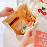 Kylethomasw Cute Cherry Lunch Bags For Women Girl Kids Kawaii Canvas Portable Lunch Box Tote Bag Bento Pouch Office School Food Storage Bags