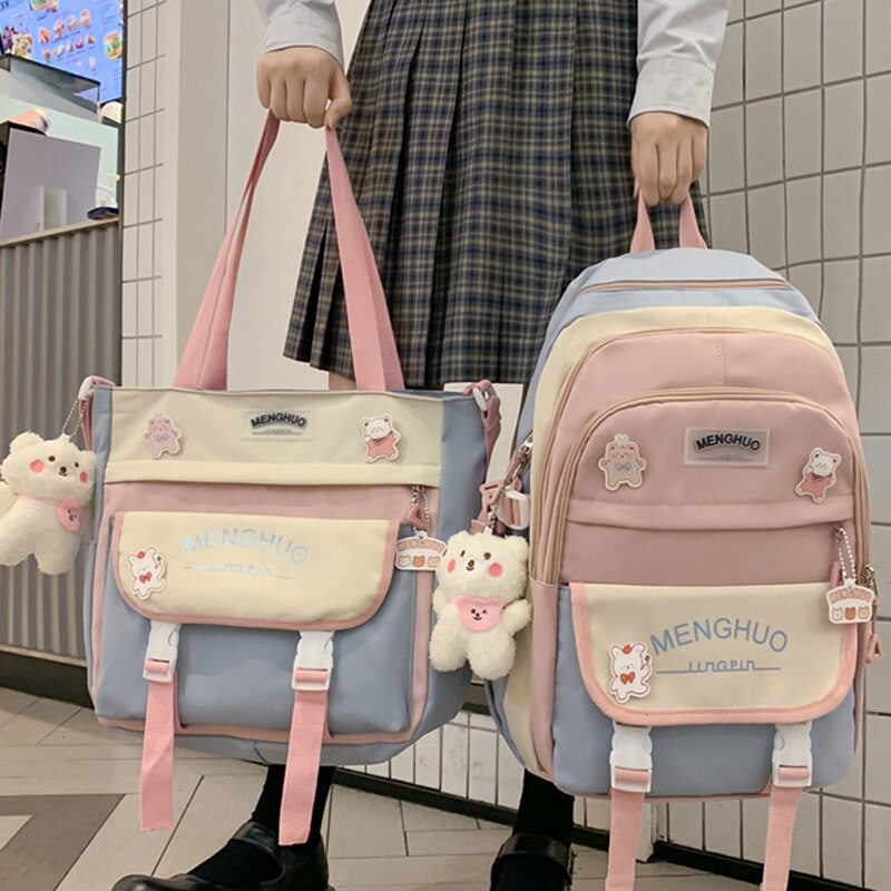 Kylethomasw Fashion Women Backpack Cute Waterproof  Nylon Sets Bag Rucksack Teens Kawaii Bookbag for Girls Schoolbag Travel Mochila Shoulder