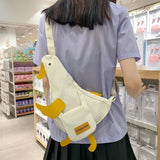 Kylethomasw Japanese Kawaii Chest Bags For Women Cartoon Duck Shape Nylon Bag Student Crossbody Bags Girls New Fashion Bags Woman Bolso