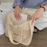 Kylethomasw Hollow Crochet Hook Handbags Ladies Summer Simple Beach Vacation Bags Women Straw Tote Solid Shoulder Bags Ins