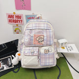 Korean Japanese Large Capacity Nylon Backpack Fashionable Schoolgirl Campus Plaid Style Schoolbag Lovely Hand Travel Bag Cool