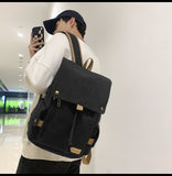Unisex Large Capacity Canvas Students Backpack Korean Japanese Pure Color Schoolbag Casual Simple Style Travel Bag Fashion Cool