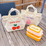 Kylethomasw Cute Cherry Lunch Bags For Women Girl Kids Kawaii Canvas Portable Lunch Box Tote Bag Bento Pouch Office School Food Storage Bags