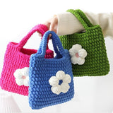 Finished HandBag For Women Puff Flowers Bag Hand Woven Bag Strip Wool Handmade INS Hot Sale Crochet Flower Handbag Girl Gift