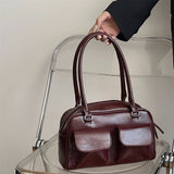Kylethomasw Vintage Oil Wax Leather Women Shoulder Bag Ladies Fashion Underarm Bag Solid Color Female Tote Bag Simple Zipper Handbags