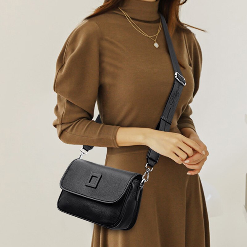 Kylethomasw Fashion Women Genuine Leather Shoulder Bags 2022 Trend Hand Bag Female Designer Trending Crossbody Bags Casual Black Handbags