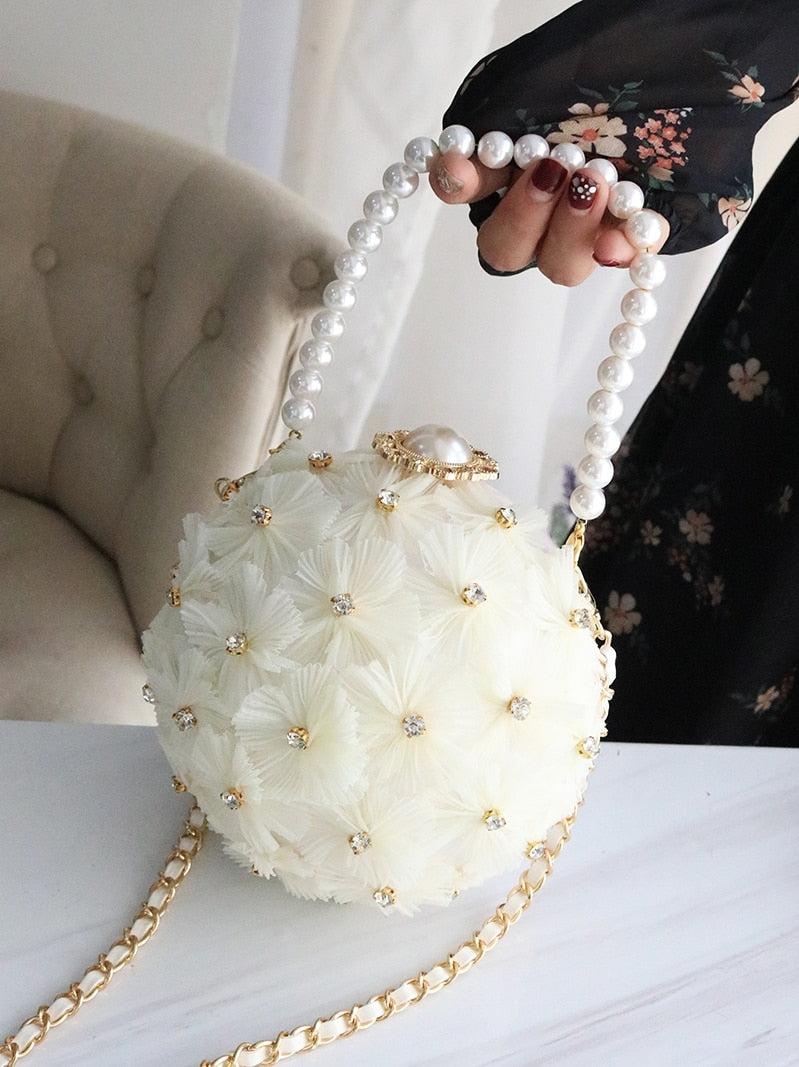 Kylethomasw Spring New Pop Women's Bag, Little Fairy, Versatile Diamond Inlaid Flower One Shoulder Portable Messenger Bag Chain Bag