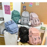 New Solid Color Nylon Women Backpack Female Large Capacity Laptop Travel Bag Schoolbag for Teenage Girls Boys Book Knapsack