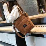 Kylethomasw Winter Corduroy Shoulder Bag Women Solid Color Multi-pocket Tote Bag Zipper Girls Student Bookbag Handbag Shopping Messenger Bag