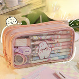 Cute Pencil Bag Transparent PVC Student Cartoon Pencil Case Large Capacity Kawaii Bag Korean Stationery