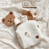 Kylethomasw Cute Bear Embroidery Mommy Single Bag Zipper Cotton Baby Diaper Bag Organizer Portable Mother Handbag Outdoor Pram Accessory