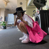 Kylethomasw New Women Pink Canvas Bag Large Capacity Travel Shoulder Bag Art Handbag Simple and Fashionable Street Girls Big bag