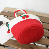 2022 Woman Sweet Cherry Straw Handbag Handmade Woven Crochet Totes Bag Ladies Summer Beach Seaside Holiday Clutch Bags for Girl