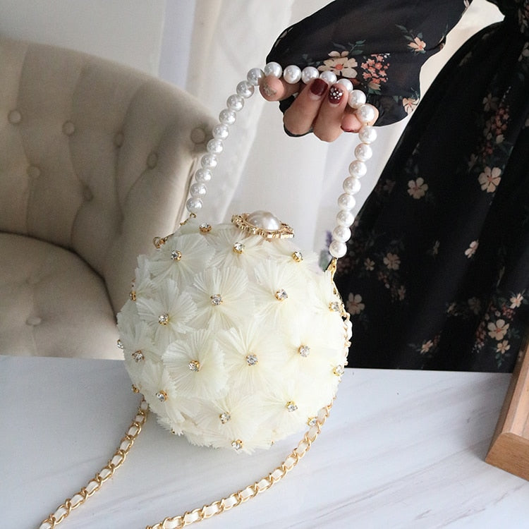 Kylethomasw Spring New Pop Women's Bag, Little Fairy, Versatile Diamond Inlaid Flower One Shoulder Portable Messenger Bag Chain Bag