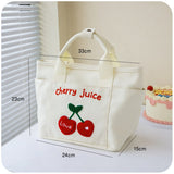 Kylethomasw Cute Cherry Lunch Bags For Women Girl Kids Kawaii Canvas Portable Lunch Box Tote Bag Bento Pouch Office School Food Storage Bags