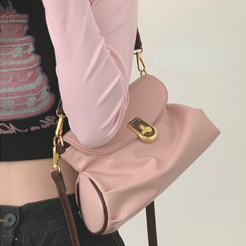 Kylethomasw  Pink Pleated Womens Top-Handle Bags New Luxury Designer Crossbody Bag for Phone Elegant All-match Korean Style Shoulder Bag