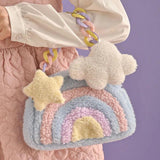 Rainbow Purses and Handbags for Women 2022 Plush Shopper Acrylic Chain Cloud Pendant Girls Pearl Wallets Shoulder Crossbody Bags