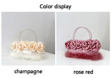 Kylethomasw Nylon Handbag for Women Free Shipping Lady Wedding Party Evening Bag Sweet Pearl Handle Feather Rose Top Handle Bags