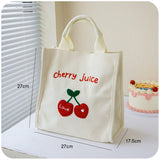 Kylethomasw Cute Cherry Lunch Bags For Women Girl Kids Kawaii Canvas Portable Lunch Box Tote Bag Bento Pouch Office School Food Storage Bags