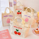 Kylethomasw Cute Cherry Lunch Bags For Women Girl Kids Kawaii Canvas Portable Lunch Box Tote Bag Bento Pouch Office School Food Storage Bags