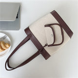 Kylethomasw New Ladies Shoulder Bag for Women Niche Fashion Stitching Canvas Tote Handbag Simple Versatile Bucket With Purse Pocket