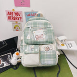 Korean Japanese Large Capacity Nylon Backpack Fashionable Schoolgirl Campus Plaid Style Schoolbag Lovely Hand Travel Bag Cool