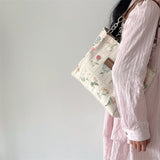 Women's Large Capacity Tote Bag Retro Flower Print Female Shoulder Bag Vintage Design Ladies Chain Commuter Bags Flora Handbags