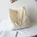 Canvas Bags for Women 2022 Shopper Designer Handbag Girls Casual Embroidery with Daisy Crochet Small Cute Mesh Shoulder Tote Bag