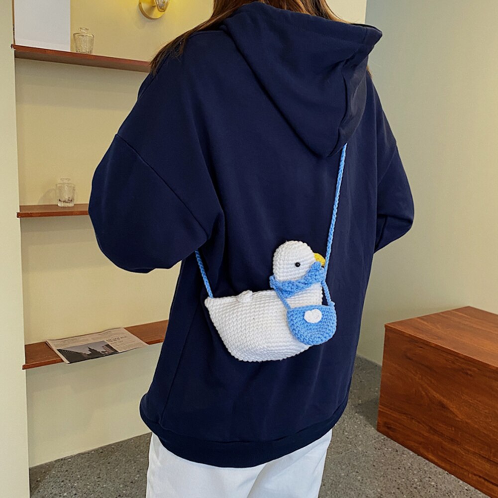 Children Vintage Shoulder Bag Creative Duck Shape Shoulder Bag Knit Hit Color Mini Messenger Bags Kids Gift