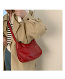 Kylethomasw Women Vintage Autumn Shoulder Bag Red Large Capacity Solid Color Soft Pu Leather Bolsa Purse Retro Designer Underarm Bag