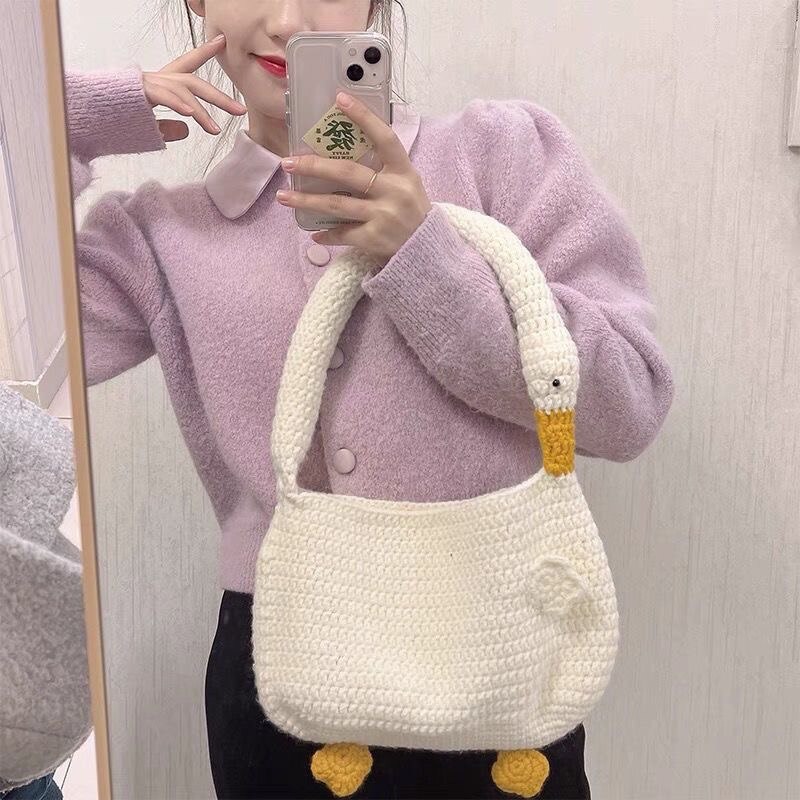 Big Goose Handbag Knitting Bag Finished Crochet Funny Cute Armpit Bag Net Red Complete Bag For Women 2022 New Fashion