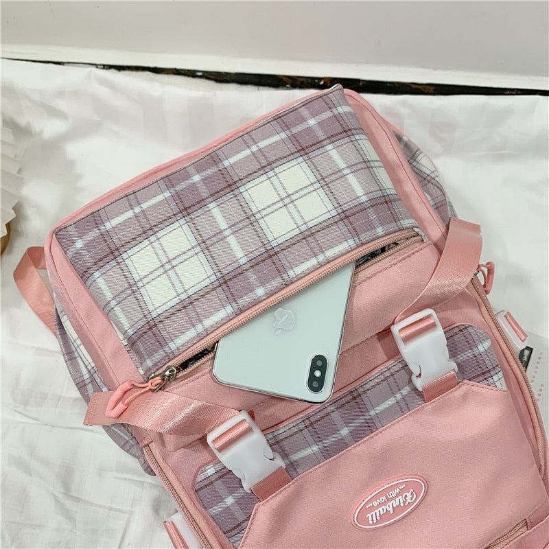 Kylethomasw Lattice College Kawaii Backpack Girl Cute Travel Backpack Trendy Cool Women School Bag Fashion Female Laptop Student Kids Bags
