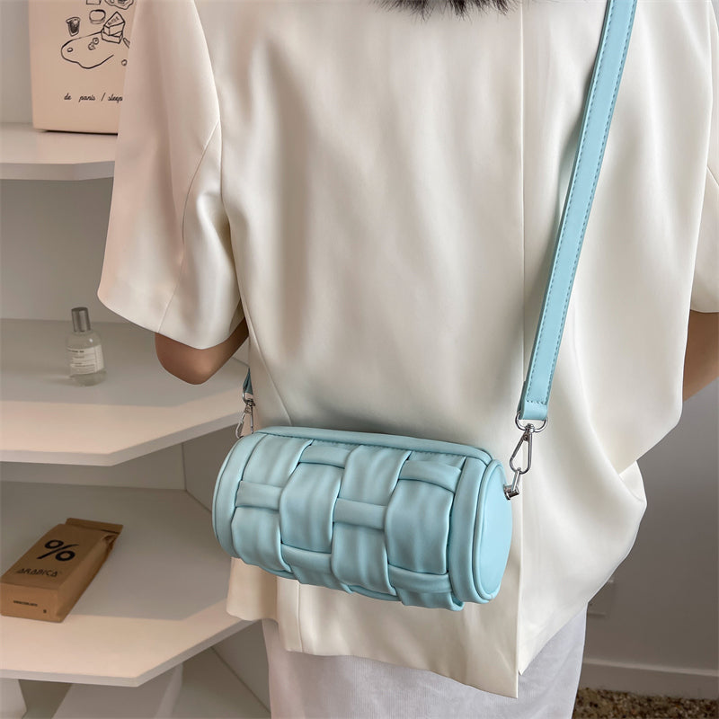 Kylethomasw  Barrel Shaped Handbags Small Soft Braided PU Leather Crossbody Sling Bag for Women 2022 Summer Luxury Brand Shoulder Purses