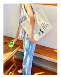 Kylethomasw Cute Dog Canvas Tote Bag for Women Korean Style Cartoon Print Handbag Large Capacity Reusable Casual Shopper Shoulder Bag