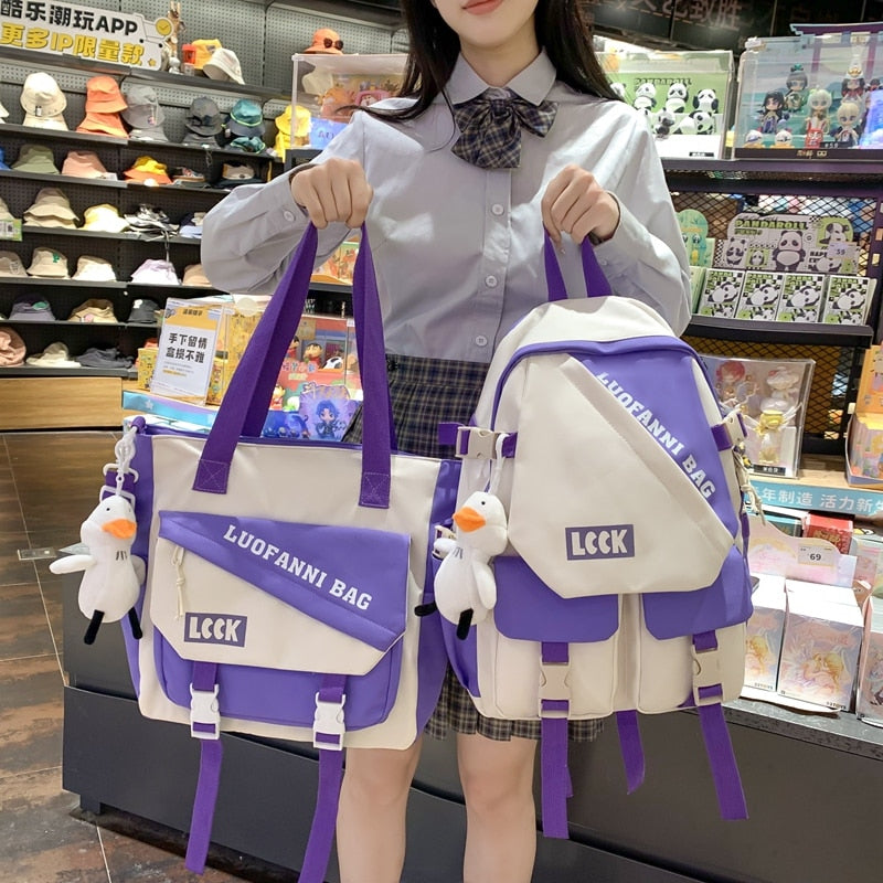 New Kawaii Letter Printing Women Backpack Fashion Waterproof Nylon Set Bag Rucksack Cool Schoolbag for Teen Girls Travel Mochila