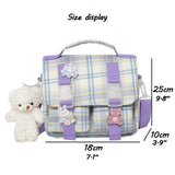 Shopper Bag for Women Nylon Tote Bag  Girls Fashion Cute Japanese Jk Style Color Contrast Plaid Stripe Handbag Crossbody Bag