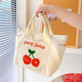 Kylethomasw Cute Cherry Lunch Bags For Women Girl Kids Kawaii Canvas Portable Lunch Box Tote Bag Bento Pouch Office School Food Storage Bags