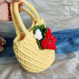 Kylethomasw Women's handbag, strawberry lovely woven bag, manual hook woven drum bag, finished product