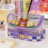 Kylethomasw Kawaii Bear Pencil Case Organizer For Girls Cute Korean Large School Student Pencil Pouch Waterproof Stationery Storage Bags