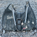 Kylethomasw Vintage Y2k Womens Shoulder Bag Goth Stars Crossbody Bag for Phone Pins Pearl Chain 2023 New Fashion Female Luxury Handbags