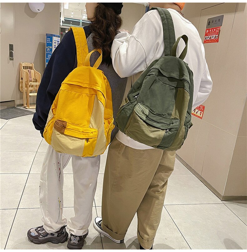 Kylethomasw Washed Canvas Backpack Fashion Patchwork Large School Bag For Teenage Girls Boys Students Book Bags Harajuku mochila XA749H
