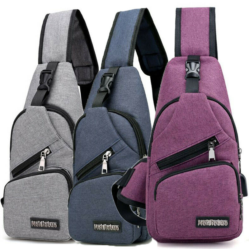 NoEnName-Null Hot Men Women Nylon Sling Bag Backpack Portable USB Charging Crossbody Shoulder Bag Cycle Daily Travel Chest Pack