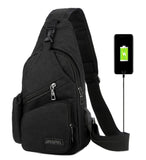 NoEnName-Null Hot Men Women Nylon Sling Bag Backpack Portable USB Charging Crossbody Shoulder Bag Cycle Daily Travel Chest Pack