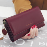 Kylethomasw New Fashion Women Wallets Brand Letter Long Tri-fold Wallet Purse Fresh Leather Female Clutch Card Holder Cartera Mujer
