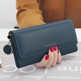 Kylethomasw New Fashion Women Wallets Brand Letter Long Tri-fold Wallet Purse Fresh Leather Female Clutch Card Holder Cartera Mujer